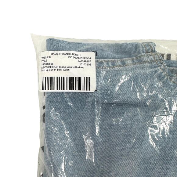 ASOS Design Loose Jean with Deep Turn Up Cuff in pale wash Size 30 - Picture 9 of 9